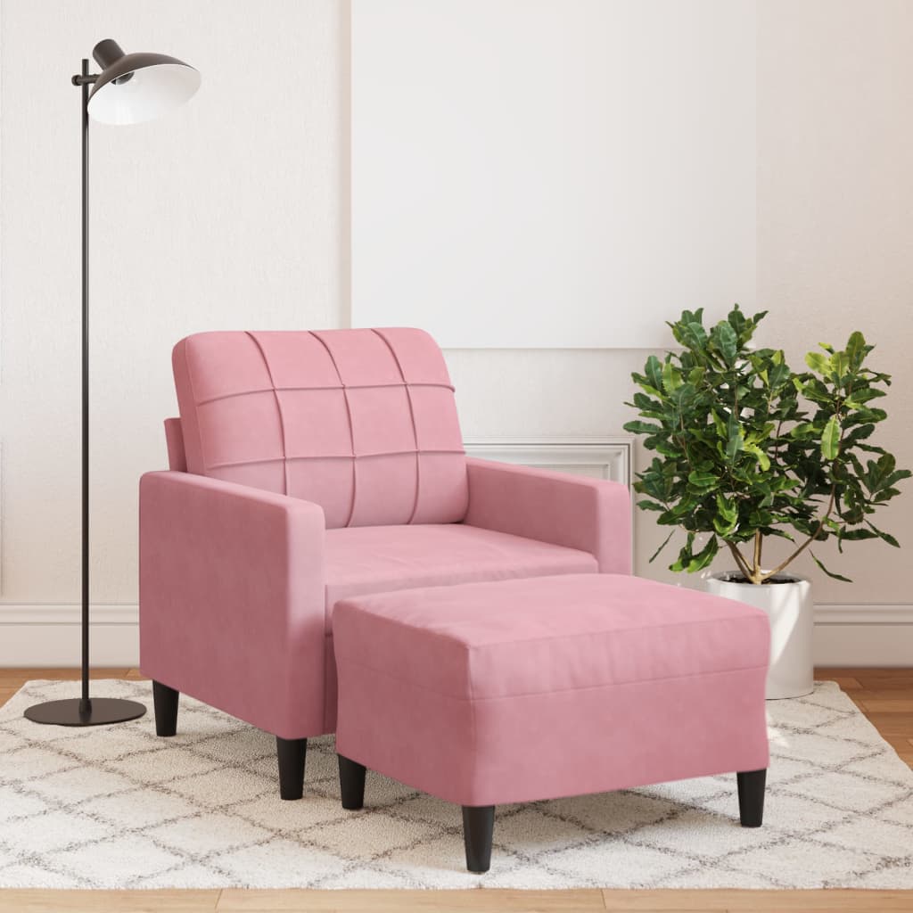 sofastol med fodskammel 60 cm velour lyserød