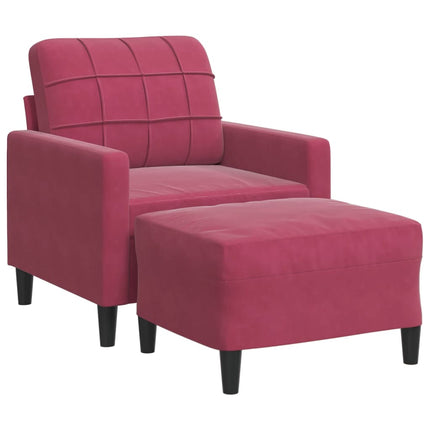 sofastol med fodskammel 60 cm velour vinrød