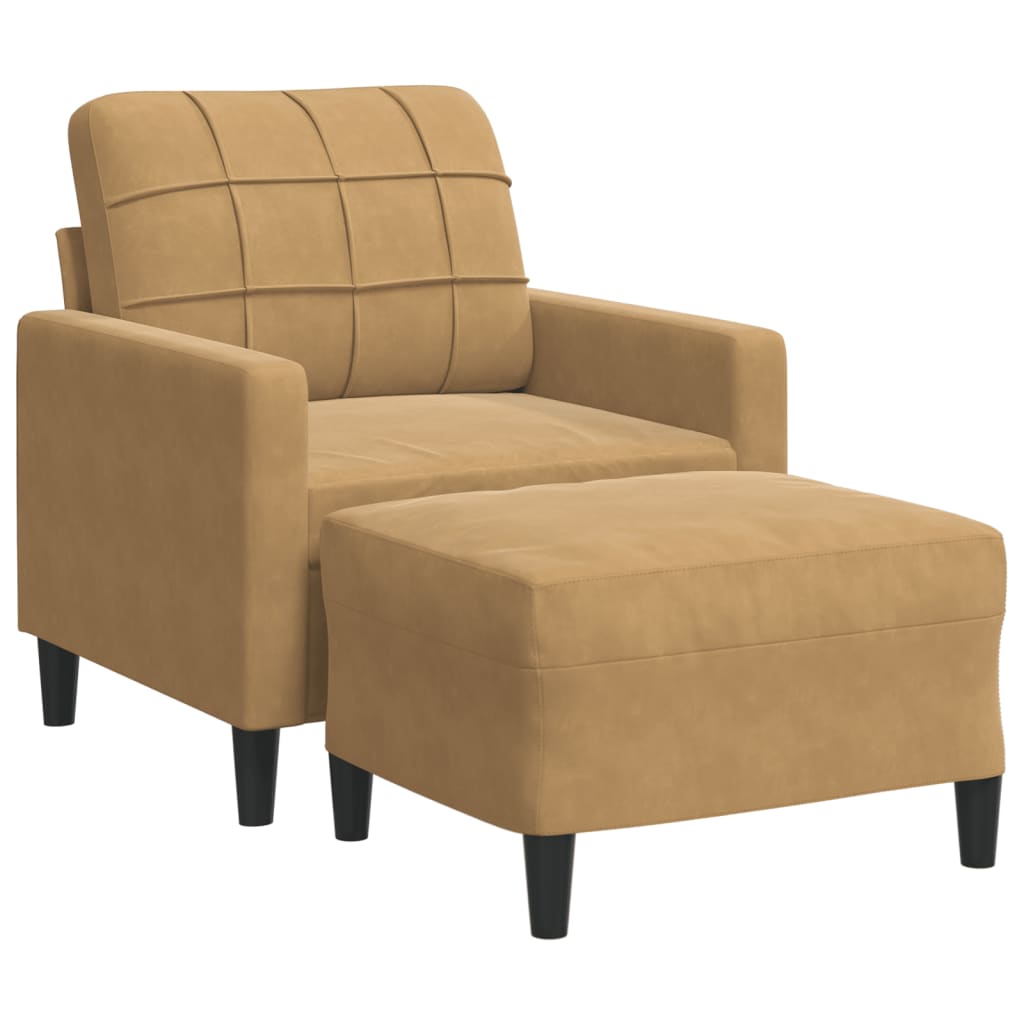 sofastol med fodskammel 60 cm velour brun