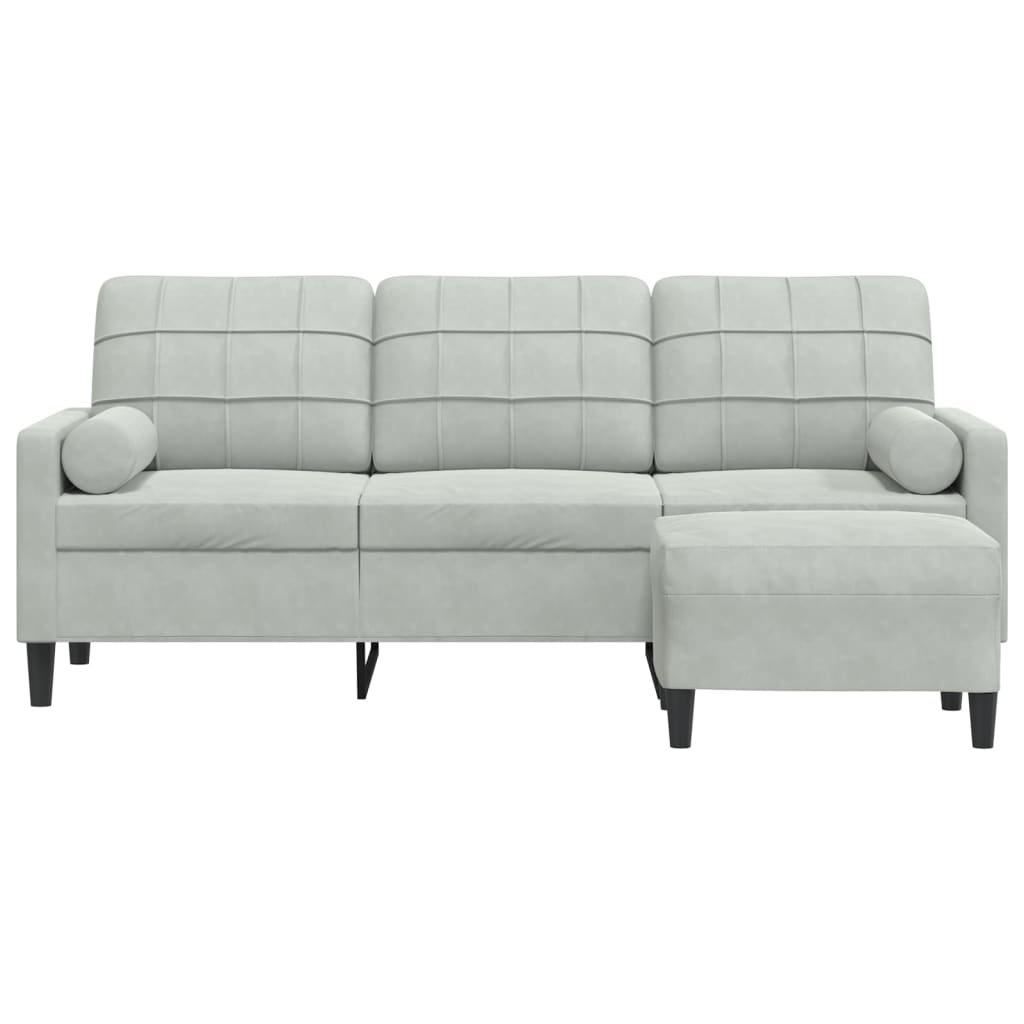 3-personers sofa med fodskammel 180 cm velour lysegrå
