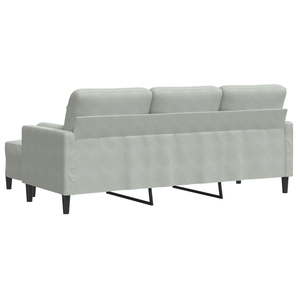 3-personers sofa med fodskammel 180 cm velour lysegrå