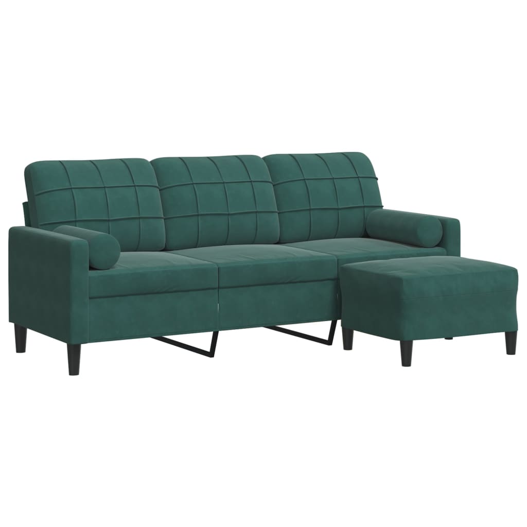 3-personers sofa med fodskammel 180 cm velour Mørkegrøn