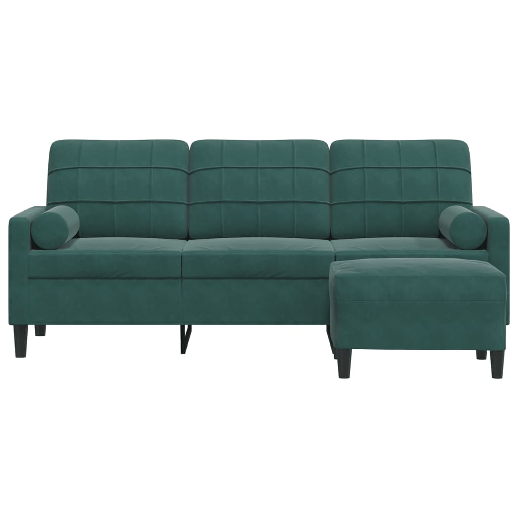 3-personers sofa med fodskammel 180 cm velour Mørkegrøn