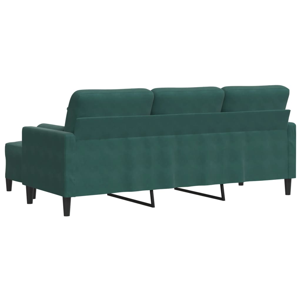 3-personers sofa med fodskammel 180 cm velour Mørkegrøn