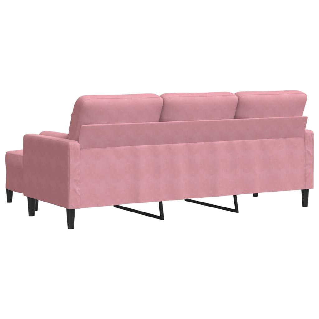 3-personers sofa med fodskammel 180 cm velour lyserød
