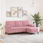 3-personers sofa med fodskammel 180 cm velour lyserød