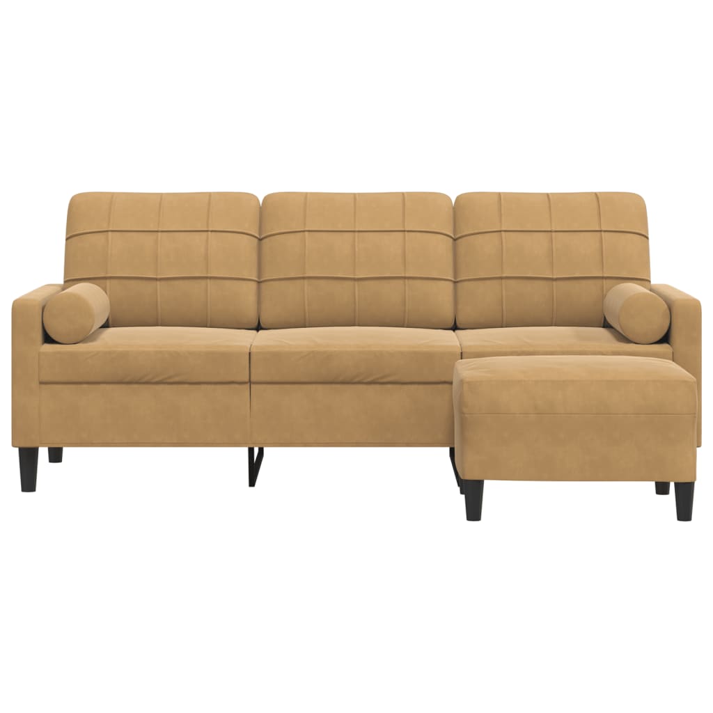 3-personers sofa med fodskammel 180 cm velour brun