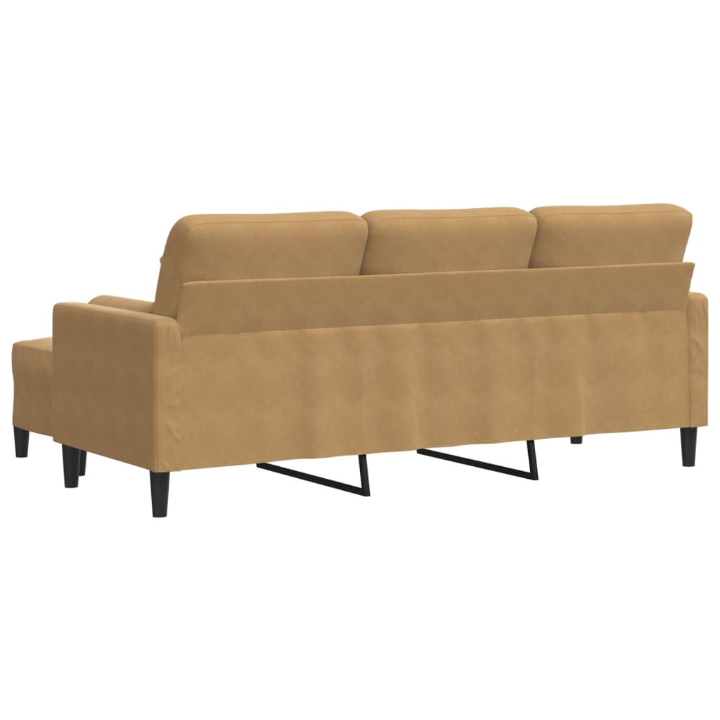 3-personers sofa med fodskammel 180 cm velour brun