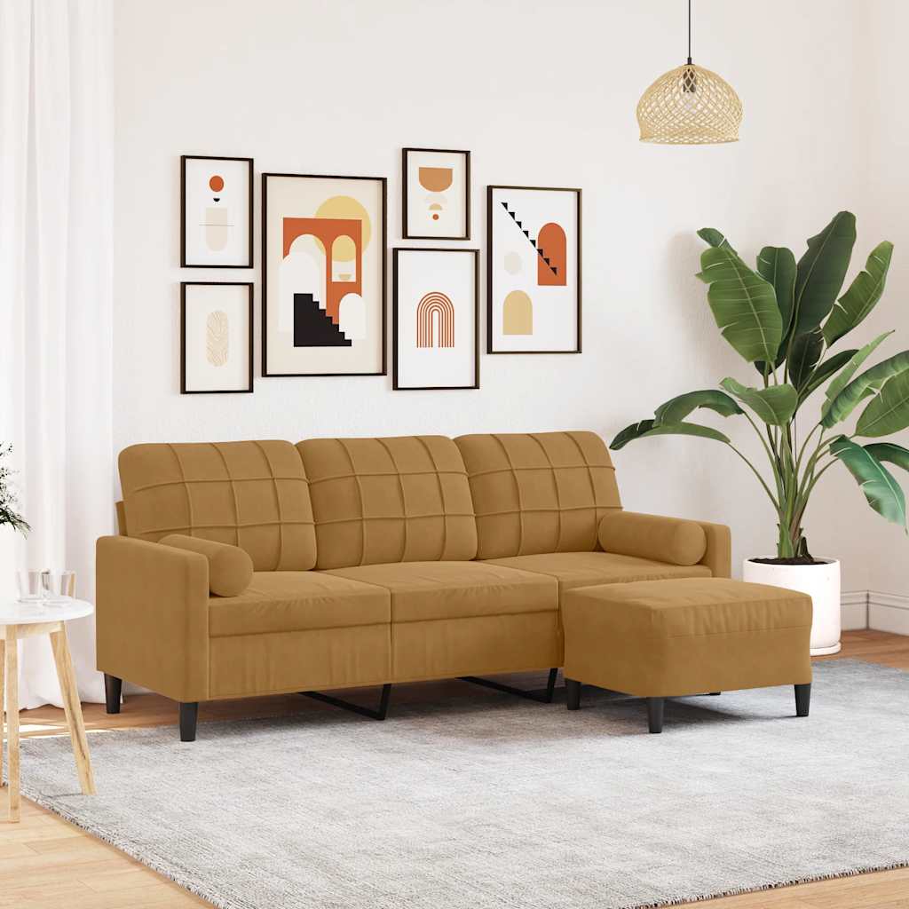 vidaXL 3-personers sofa med fodskammel 180 cm velour brun