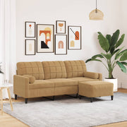 3-personers sofa med fodskammel 180 cm velour brun