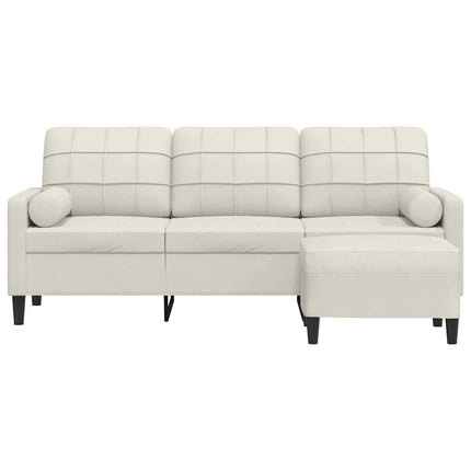 3-personers sofa med fodskammel 180 cm velour cremefarvet