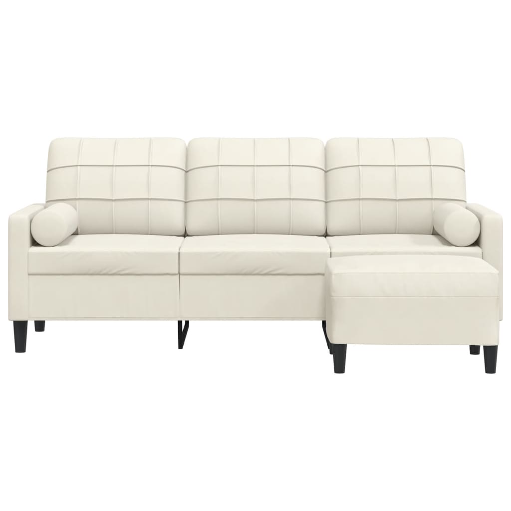 3-personers sofa med fodskammel 180 cm velour cremefarvet