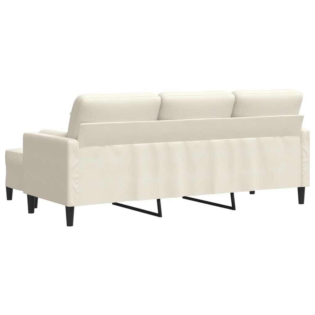 3-personers sofa med fodskammel 180 cm velour cremefarvet
