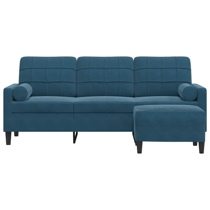 3-personers sofa med fodskammel 180 cm velour blå