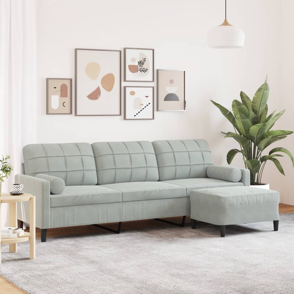 vidaXL 3-personers sofa med fodskammel 210 cm velour lysegrå