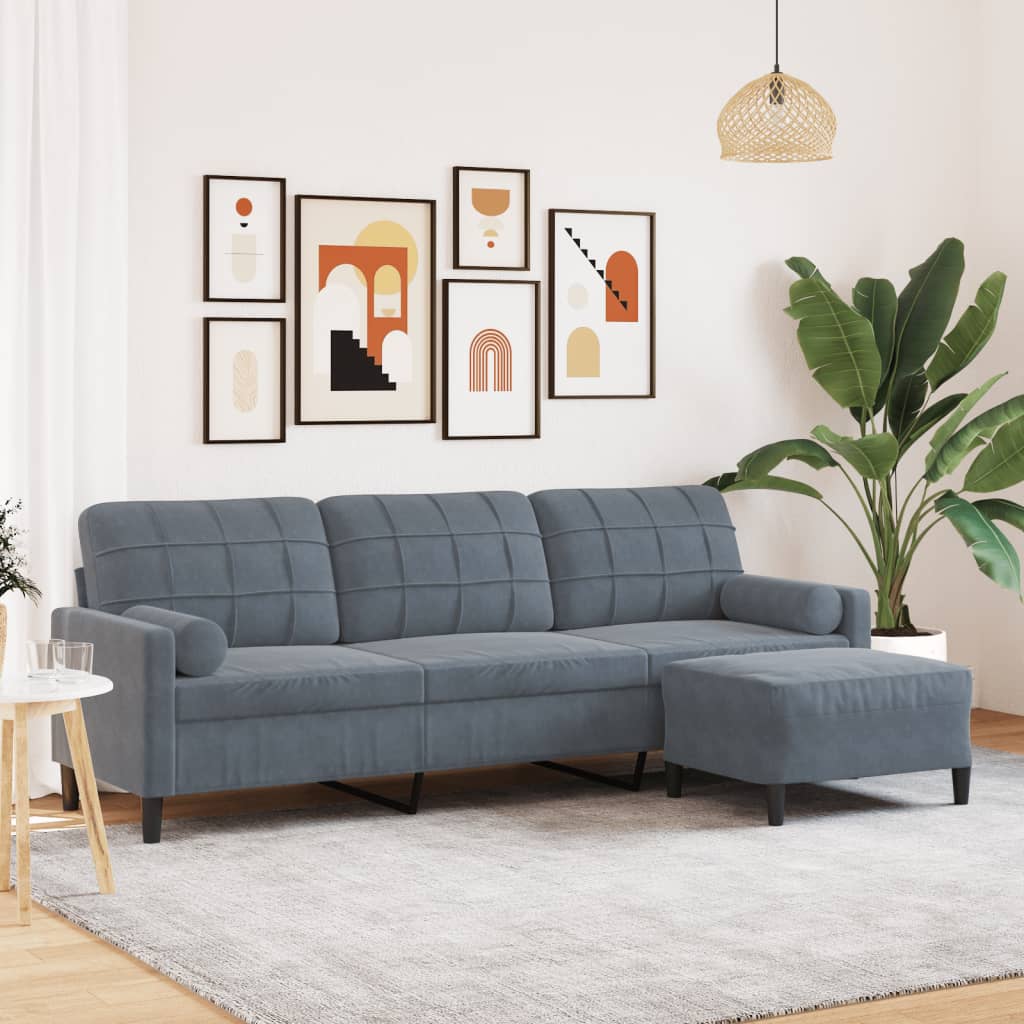 vidaXL 3-personers sofa med fodskammel 210 cm velour Mørkegrå