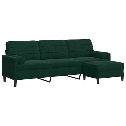 3-personers sofa med fodskammel 210 cm velour Mørkegrøn
