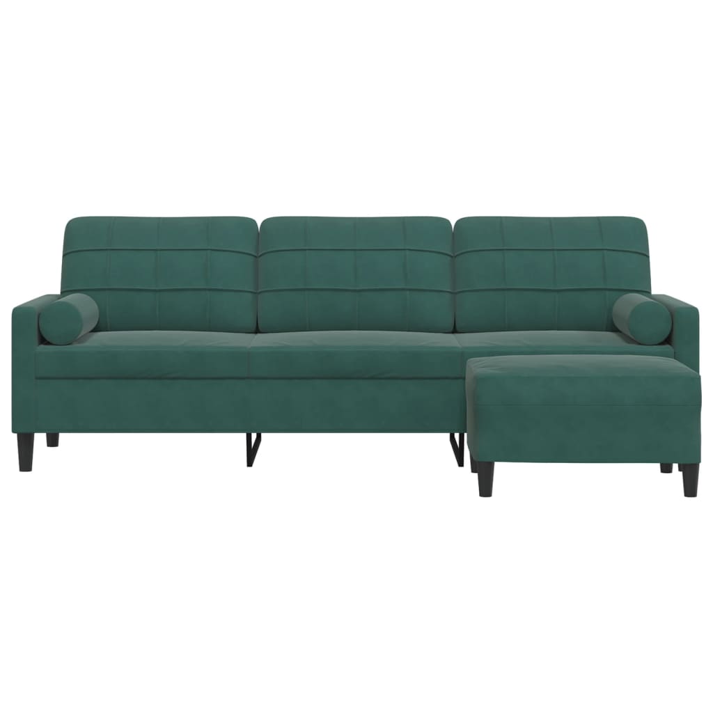 3-personers sofa med fodskammel 210 cm velour Mørkegrøn