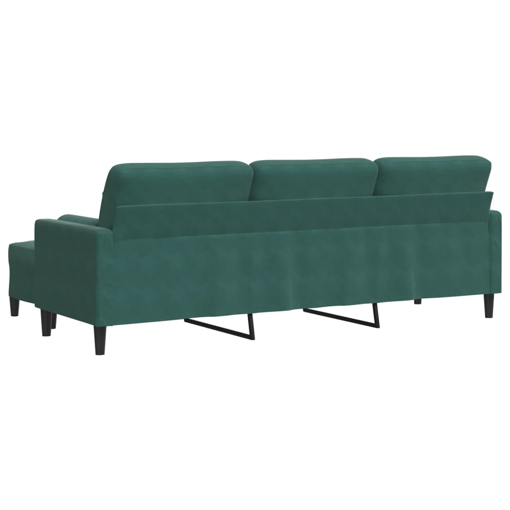 3-personers sofa med fodskammel 210 cm velour Mørkegrøn
