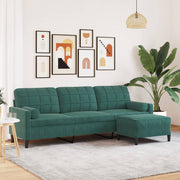 3-personers sofa med fodskammel 210 cm velour Mørkegrøn