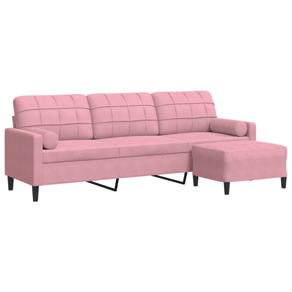 3-personers sofa med fodskammel 210 cm velour lyserød