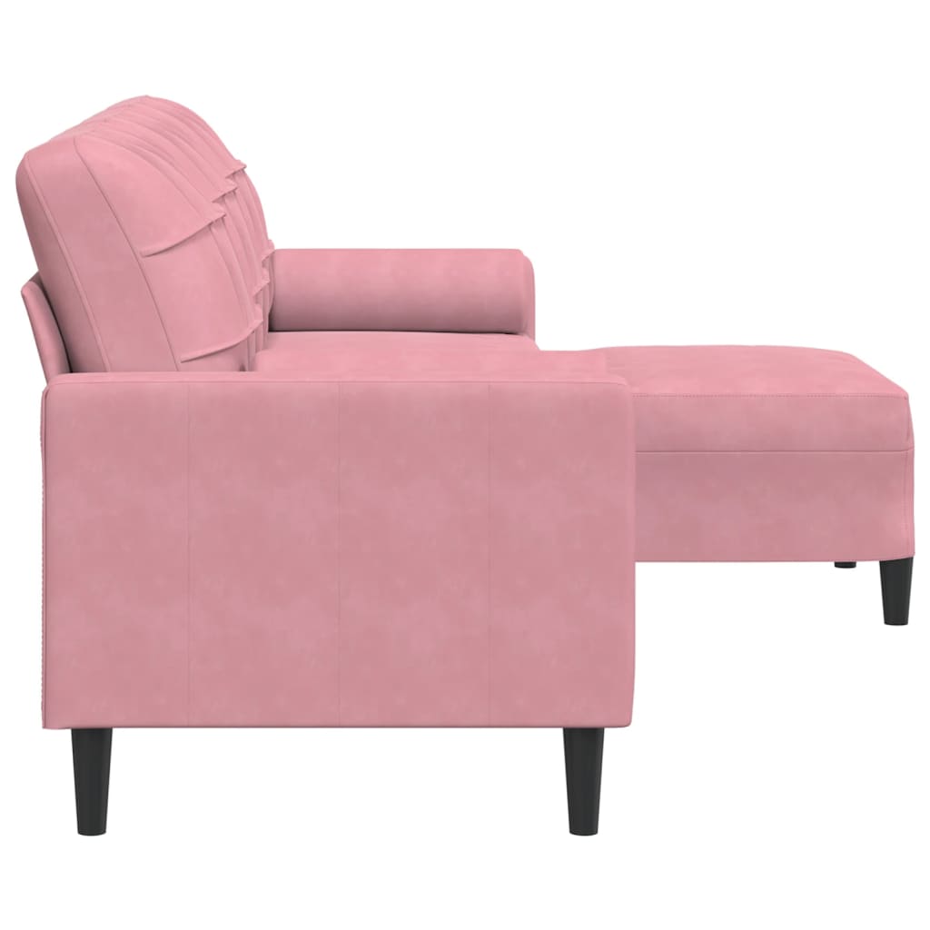 3-personers sofa med fodskammel 210 cm velour lyserød