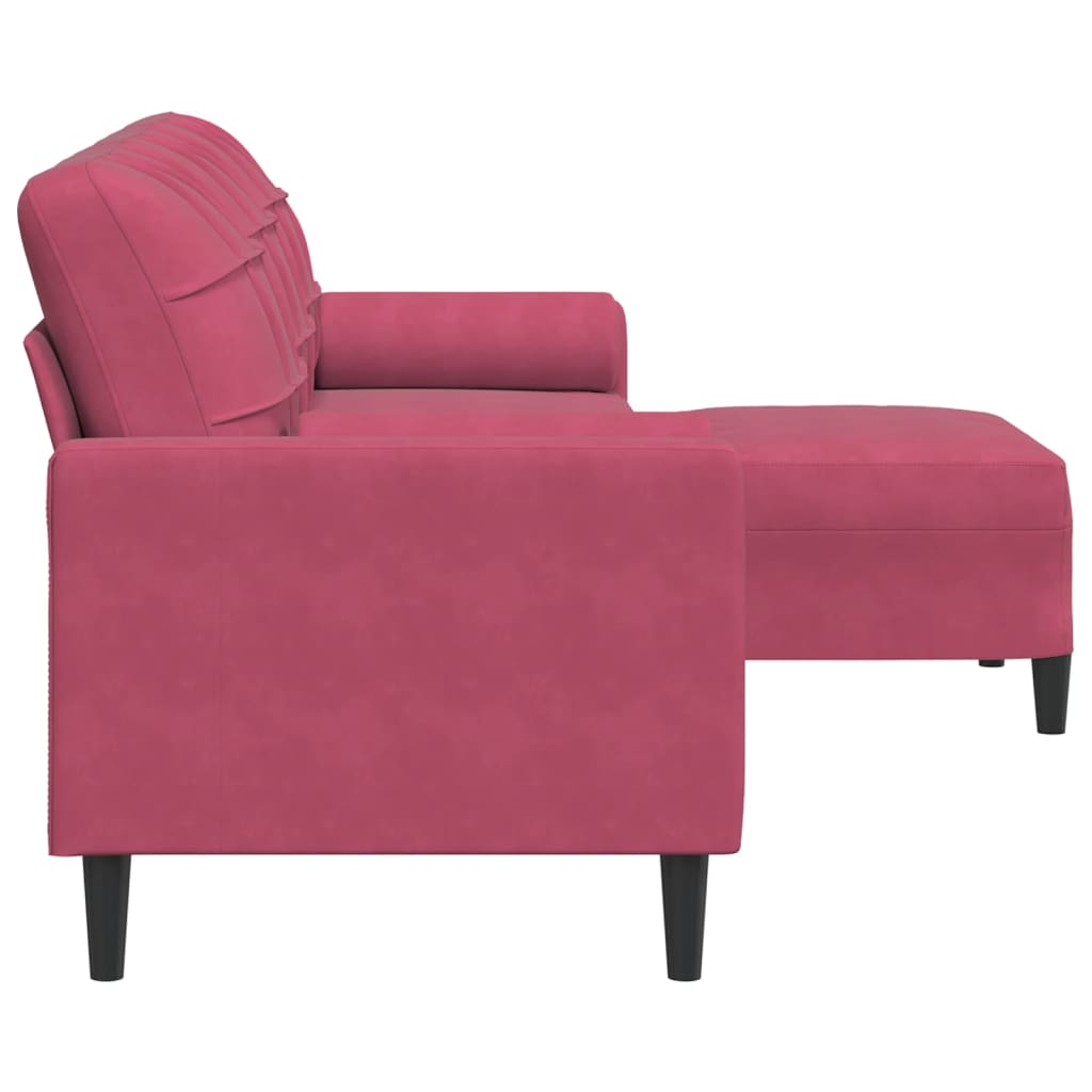 3-personers sofa med fodskammel 210 cm velour vinrød
