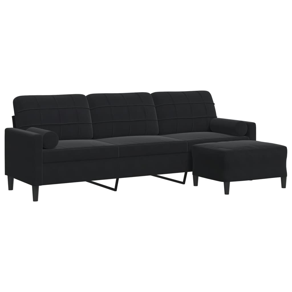 3-personers sofa med fodskammel 210 cm velour sort