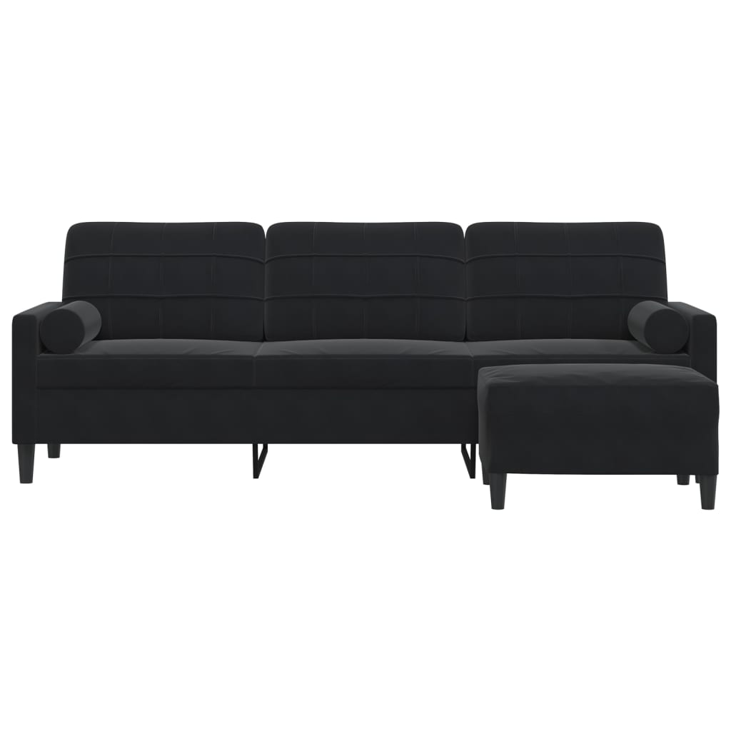 3-personers sofa med fodskammel 210 cm velour sort