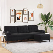 3-personers sofa med fodskammel 210 cm velour sort