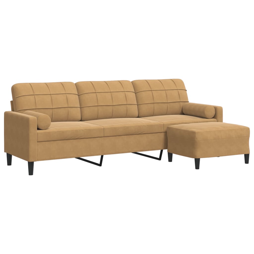 3-personers sofa med fodskammel 210 cm velour brun
