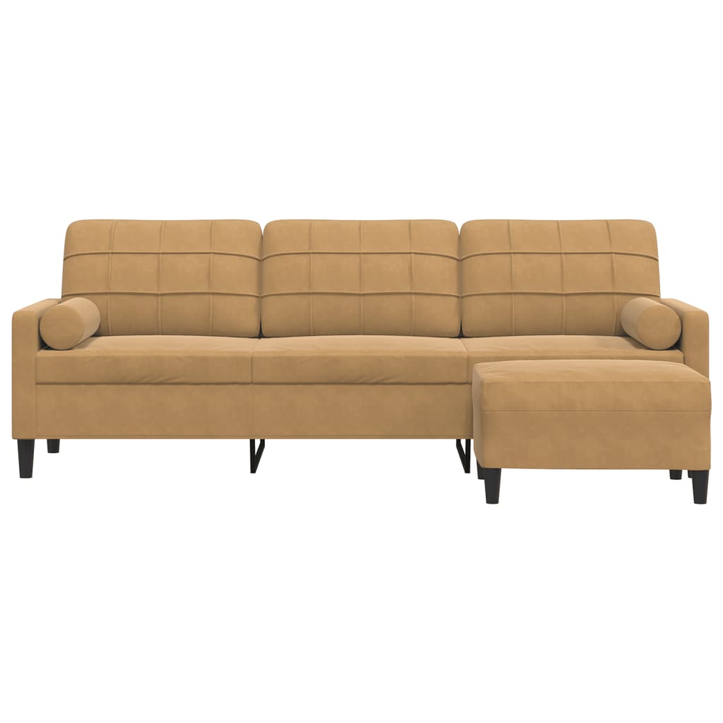 3-personers sofa med fodskammel 210 cm velour brun