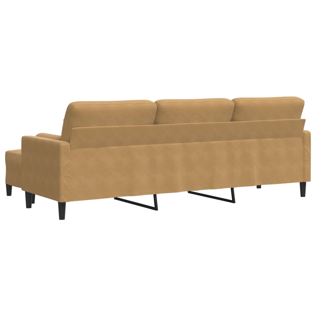 3-personers sofa med fodskammel 210 cm velour brun
