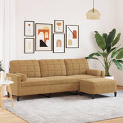 3-personers sofa med fodskammel 210 cm velour brun