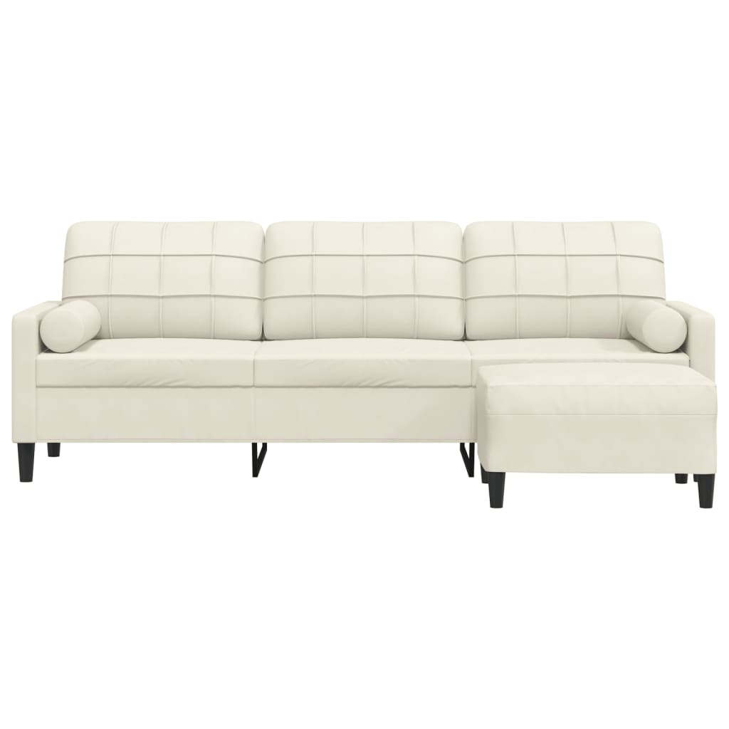 3-personers sofa med fodskammel 210 cm velour cremefarvet