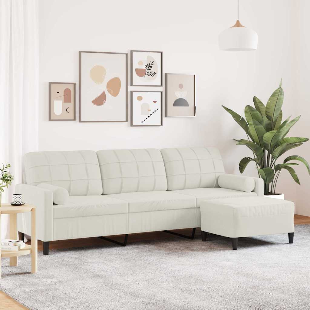 vidaXL 3-personers sofa med fodskammel 210 cm velour cremefarvet
