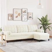 3-personers sofa med fodskammel 210 cm velour cremefarvet