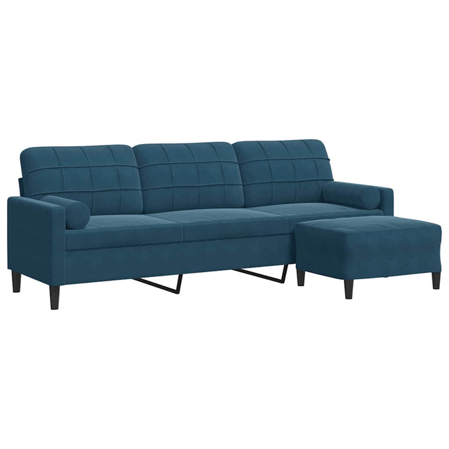 3-personers sofa med fodskammel 210 cm velour blå