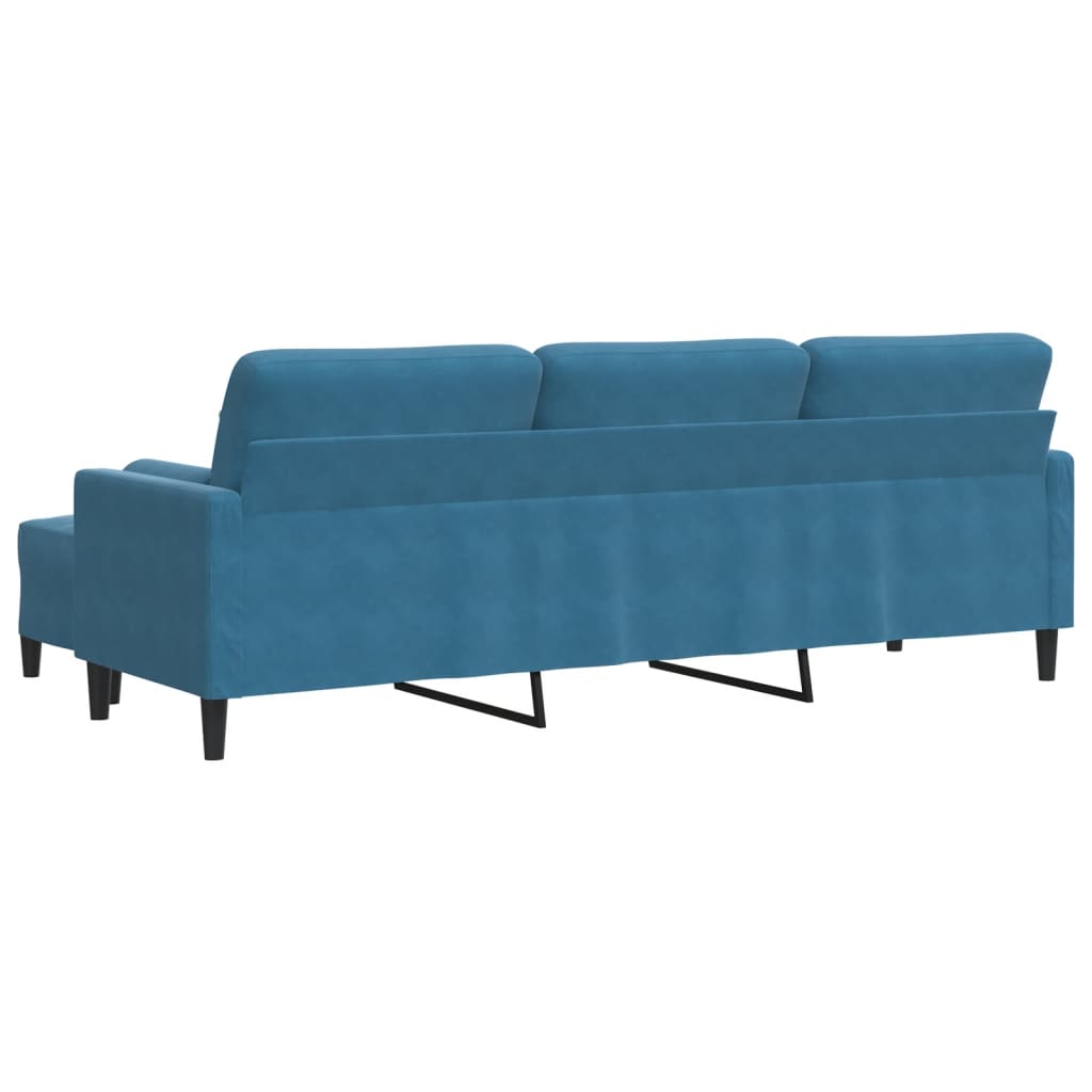 3-personers sofa med fodskammel 210 cm velour blå