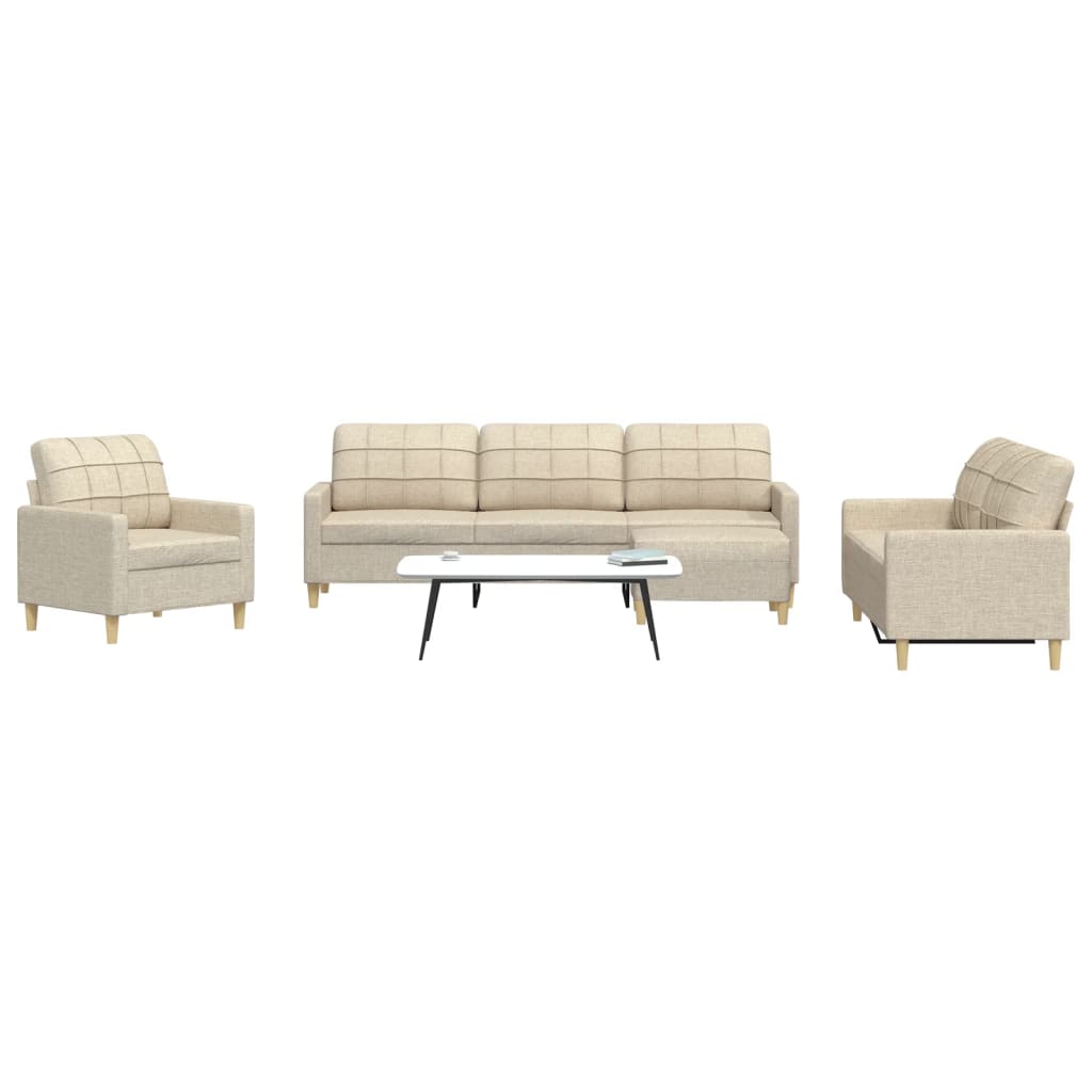sofasæt 4 dele med fodskammel stof cremefarvet