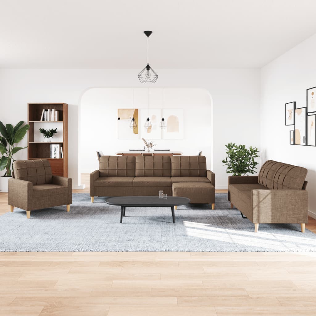 sofasæt 4 dele med fodskammel stof brun