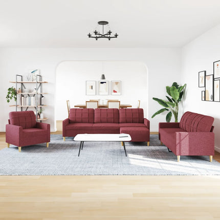 sofasæt 4 dele med fodskammel stof vinrød