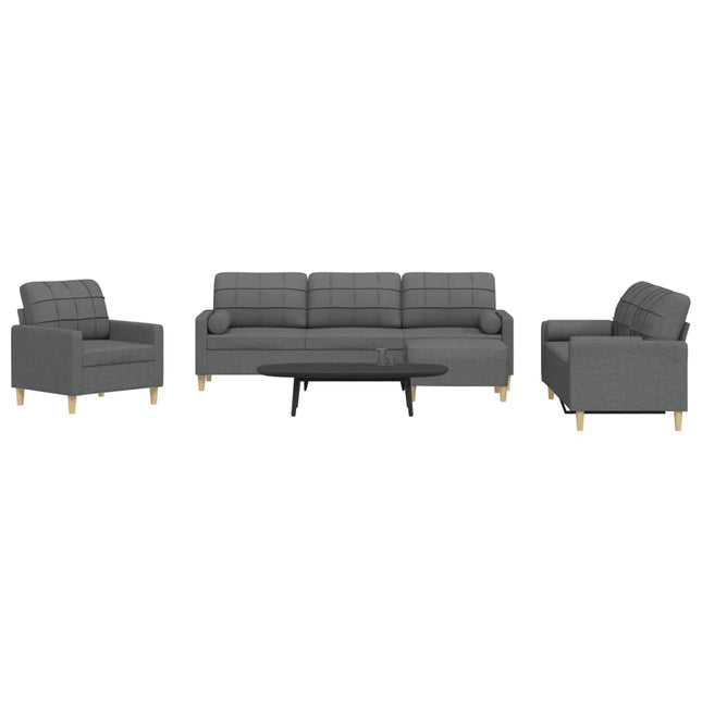 sofasæt 4 dele med fodskammel og pyntepuder stof lysegrå