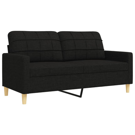 sofasæt 4 dele med fodskammel og pyntepuder stof sort