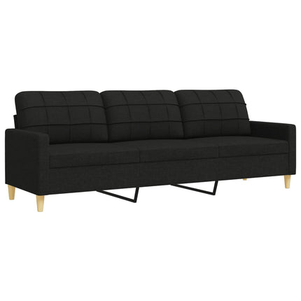 sofasæt 4 dele med fodskammel og pyntepuder stof sort