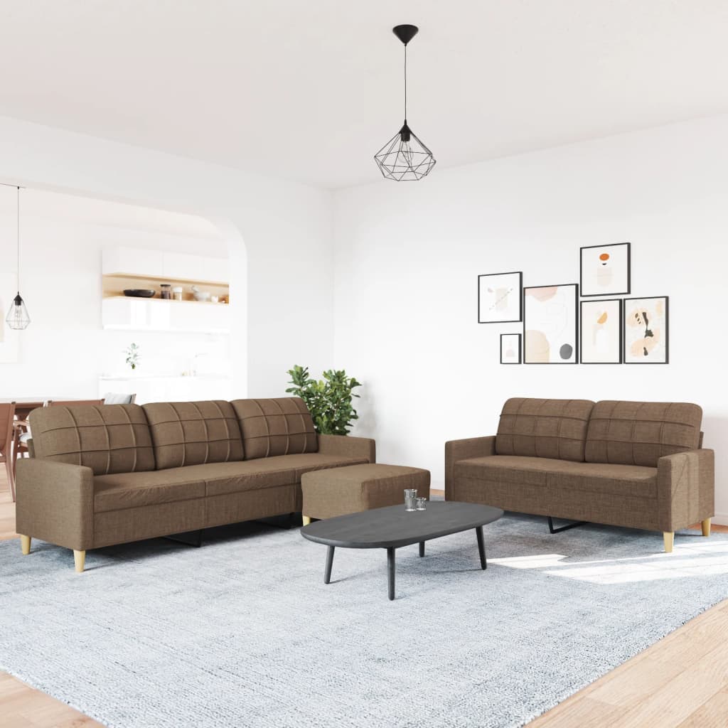 sofasæt 3 dele med fodskammel stof brun