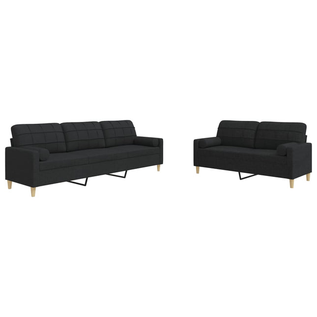 sofasæt 2 dele med pyntepuder stof sort