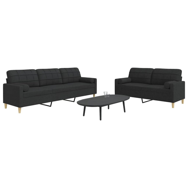 sofasæt 2 dele med pyntepuder stof sort