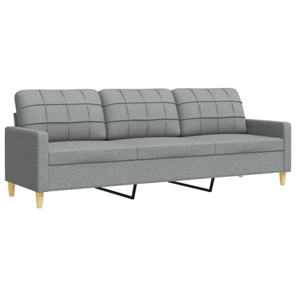 sofasæt 3 dele med fodskammel og pyntepuder stof lysegrå