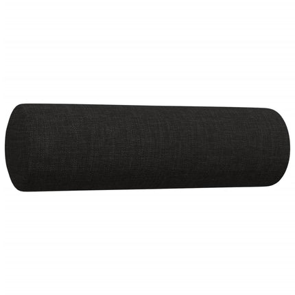 sofasæt 3 dele med fodskammel og pyntepuder stof sort